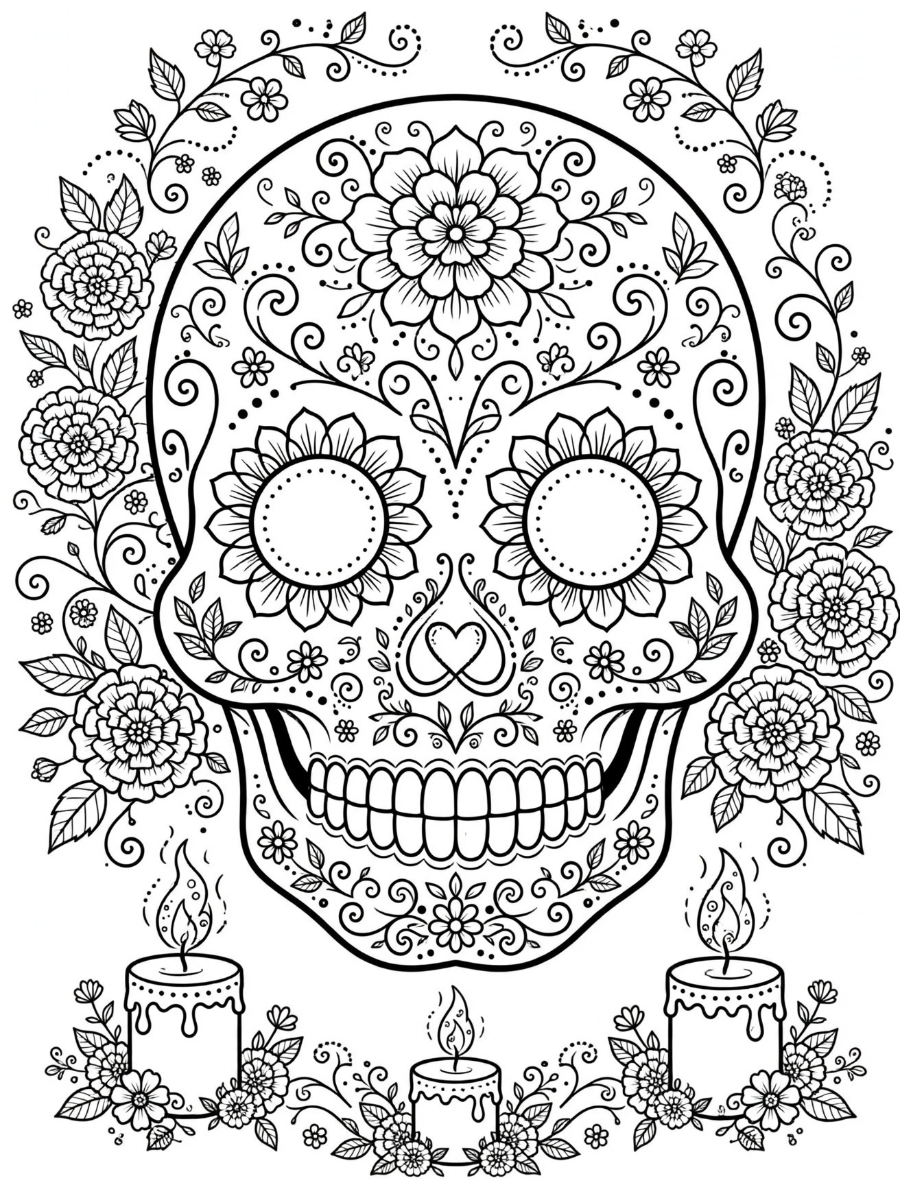 Dia de los Muertos Sugar Skull Coloring Page – Free Download