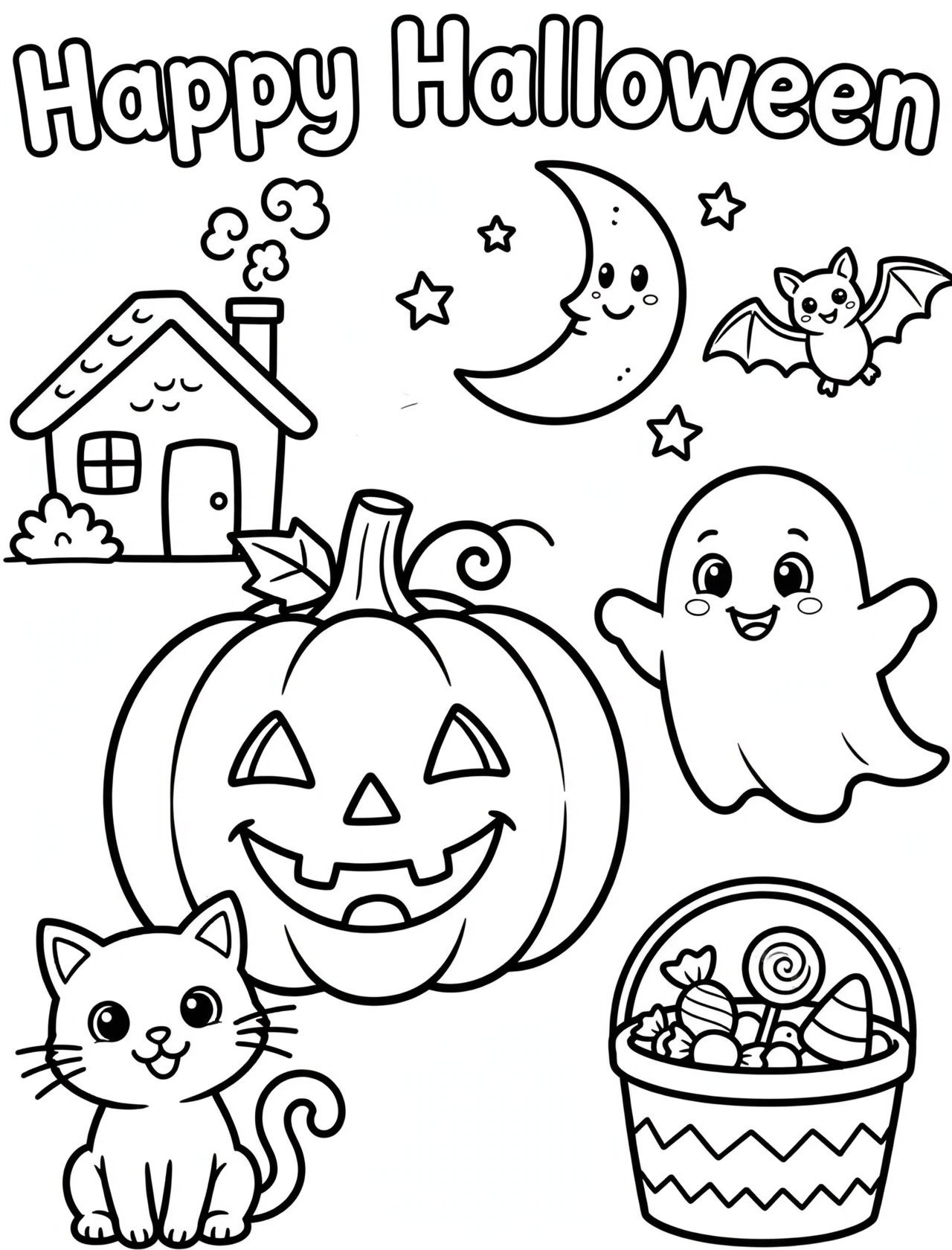 Cute Kid-Friendly Halloween Coloring Page – Free Download