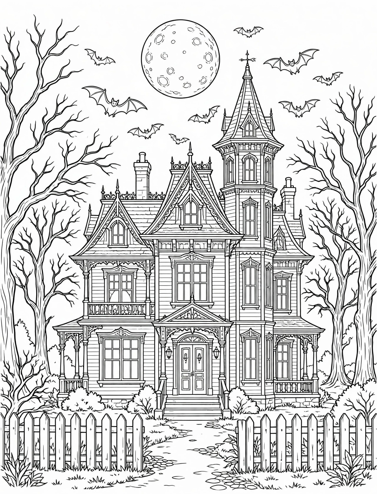 Haunted House Coloring Page for Teens and Adults – Free Download
