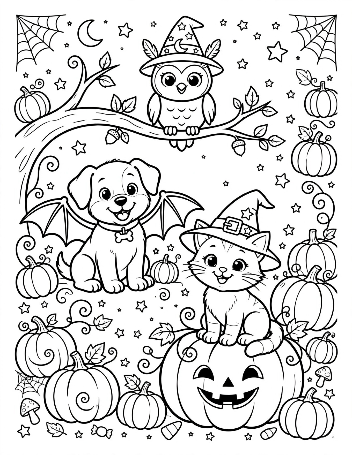 Halloween Animals in Costumes Coloring Page – Free Download