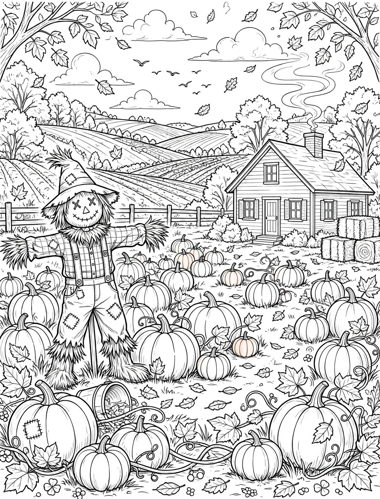 Pumpkin Patch and Fall Farm Coloring Page – Free Download