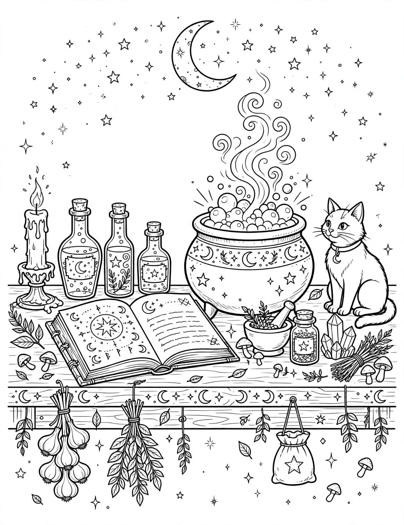 Witchcraft and Magic Coloring Page – Free Download