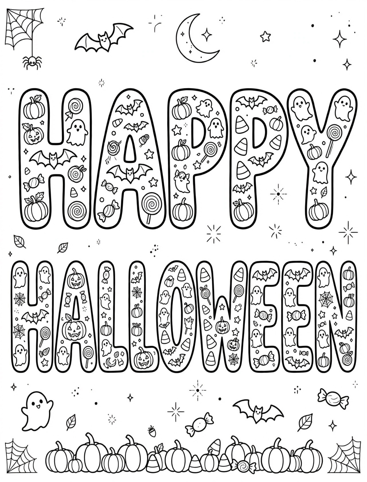 Spooky-Cute Halloween Coloring Card Coloring Page – Free Download